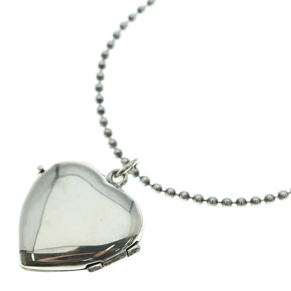 TIFFANY Co Heart Locket Pendant Top Ball Chain Necklace Silver